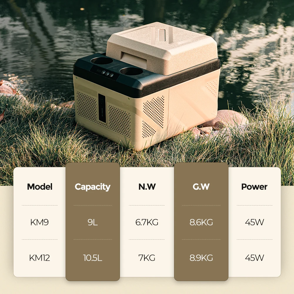Alpicool KM9 12 Volt Electric Cooler Box Mini Fridge Outdoor Camping Portable Mini Freezer Car Refrigerator with Cup Holders