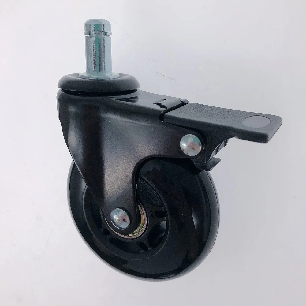 3 Inch 75mm Polyurethane PU Transparent Black Cool Office Chair  Quiet Smooth Running Revolving Brake Caster Wheels