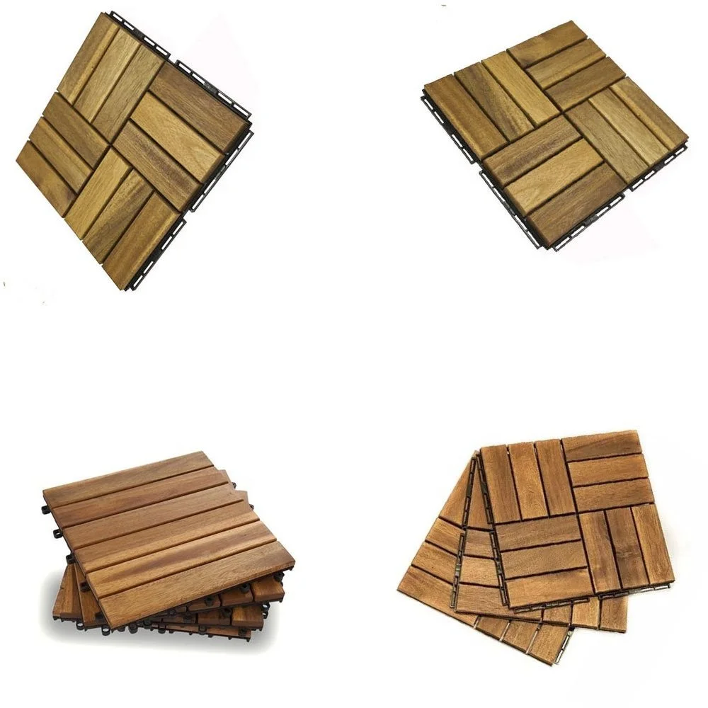 Acacia Wood Interlocking Deck Tiles, Plastic wood composite interlock deck tile or Plastic Decking Flooring Tiles B6541