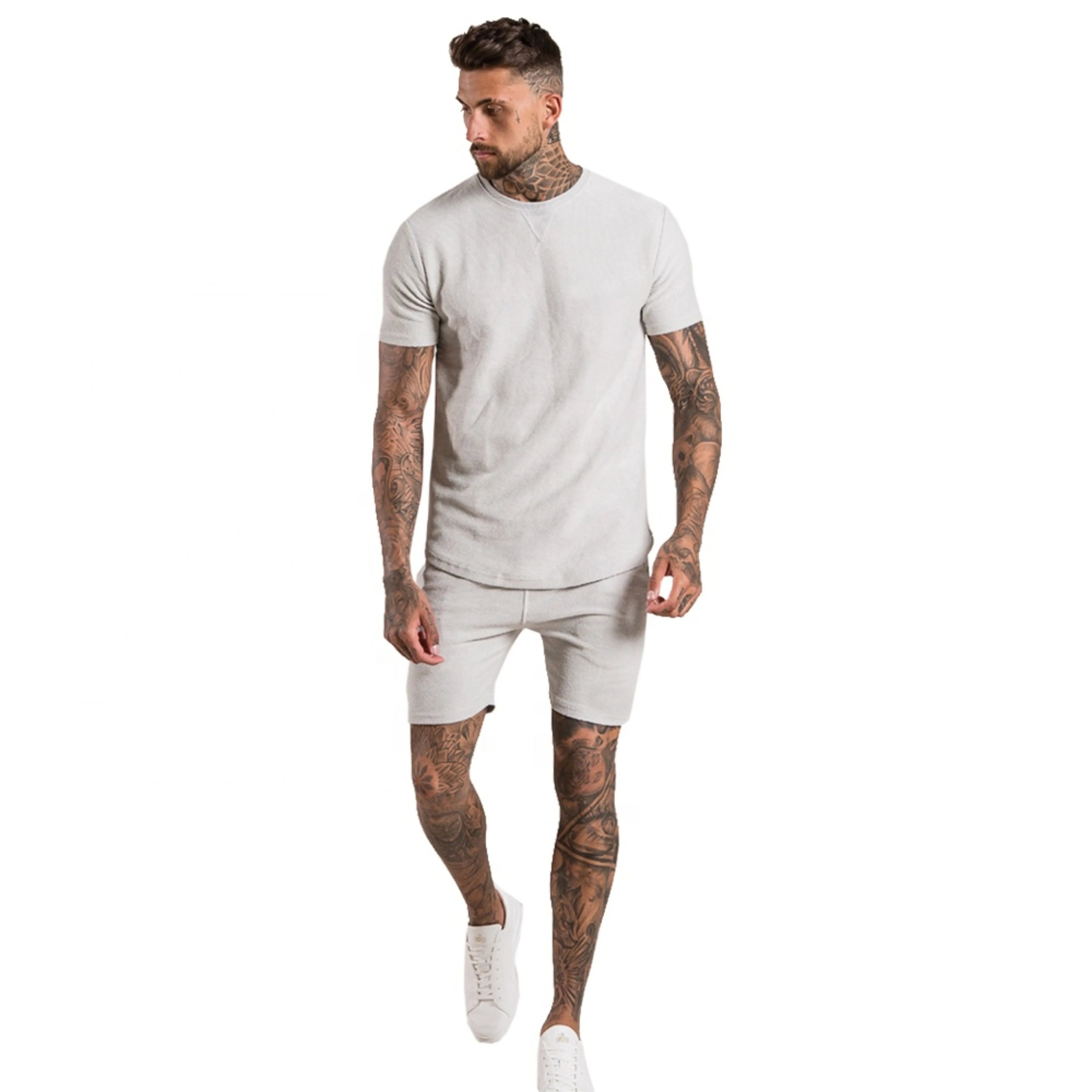2022 Custom men summer 2 piece short tshirt set unisex blank t-shirt shorts sets cotton oversized