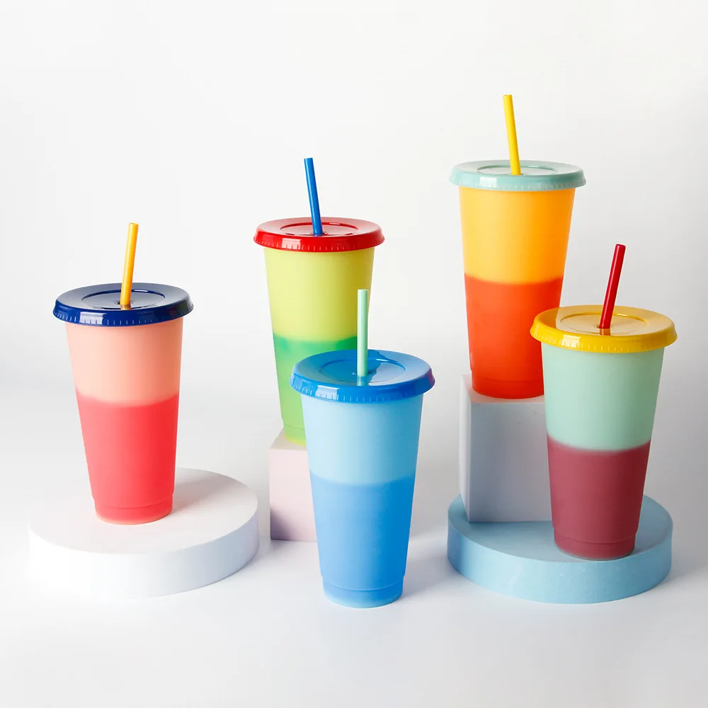 Manufacturers Plastic Coffee Cups Tumbler Eco friendly Party Bubble Tea Plastic Cup Frosted Color Changing Cups