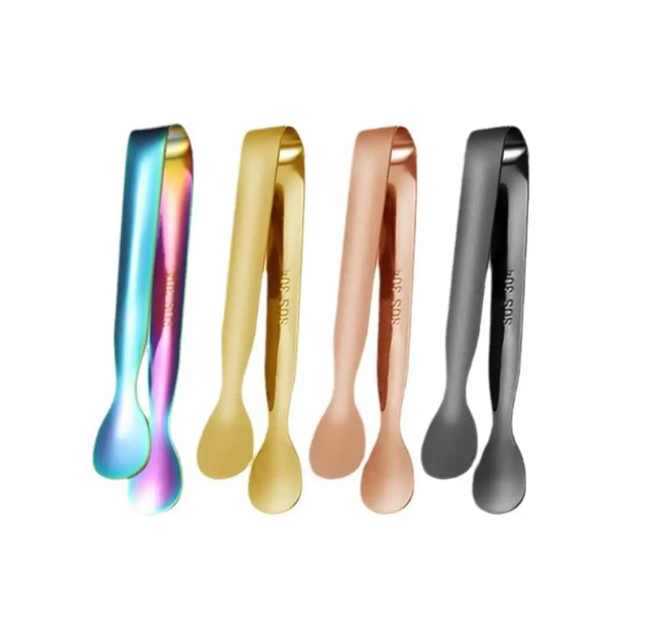 Premium 304 Stainless Steel Sugar Cube Tongs Custom Small Serving Kitchen Utensils Gold Silicone Bar Parties Food Ice Clip