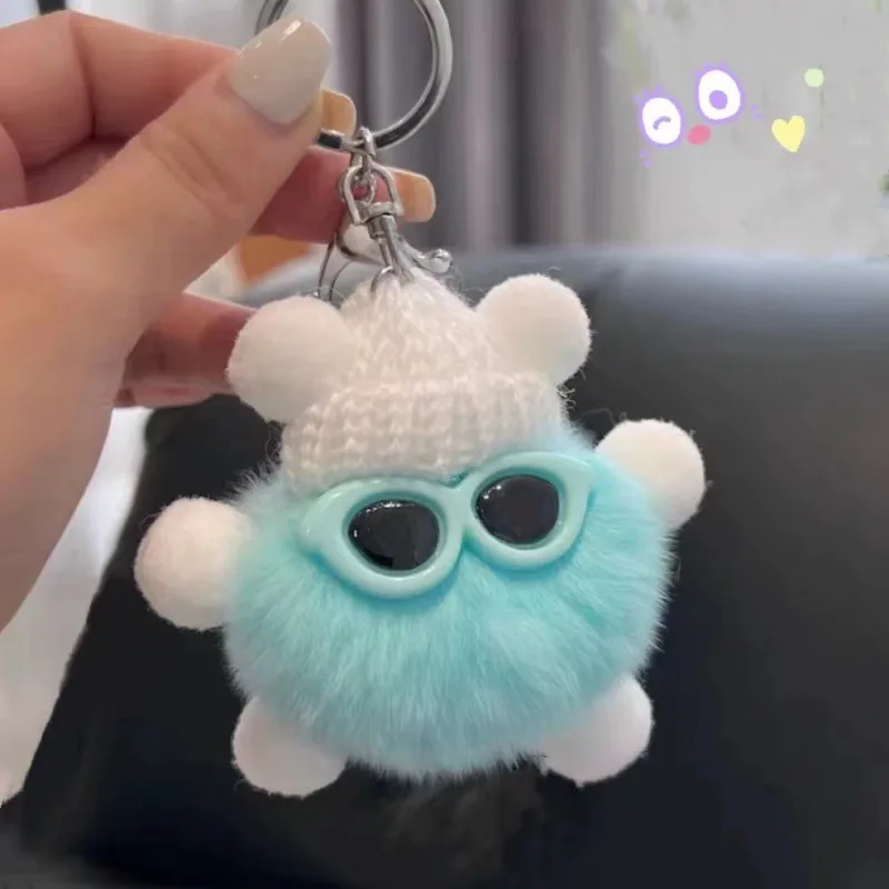 Wholesale New Cute Briquettes Plush Doll Keyring Pompom Keychains Rabbit Fluffy Fur Ball Key Chains For Women Girl Bags