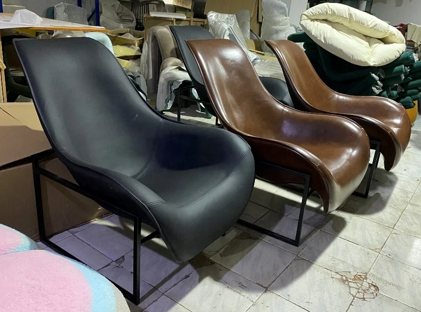 Fashion stainless steel comfortable recliner chair sale modern lounge armchairs italian luxury leather living room chairs