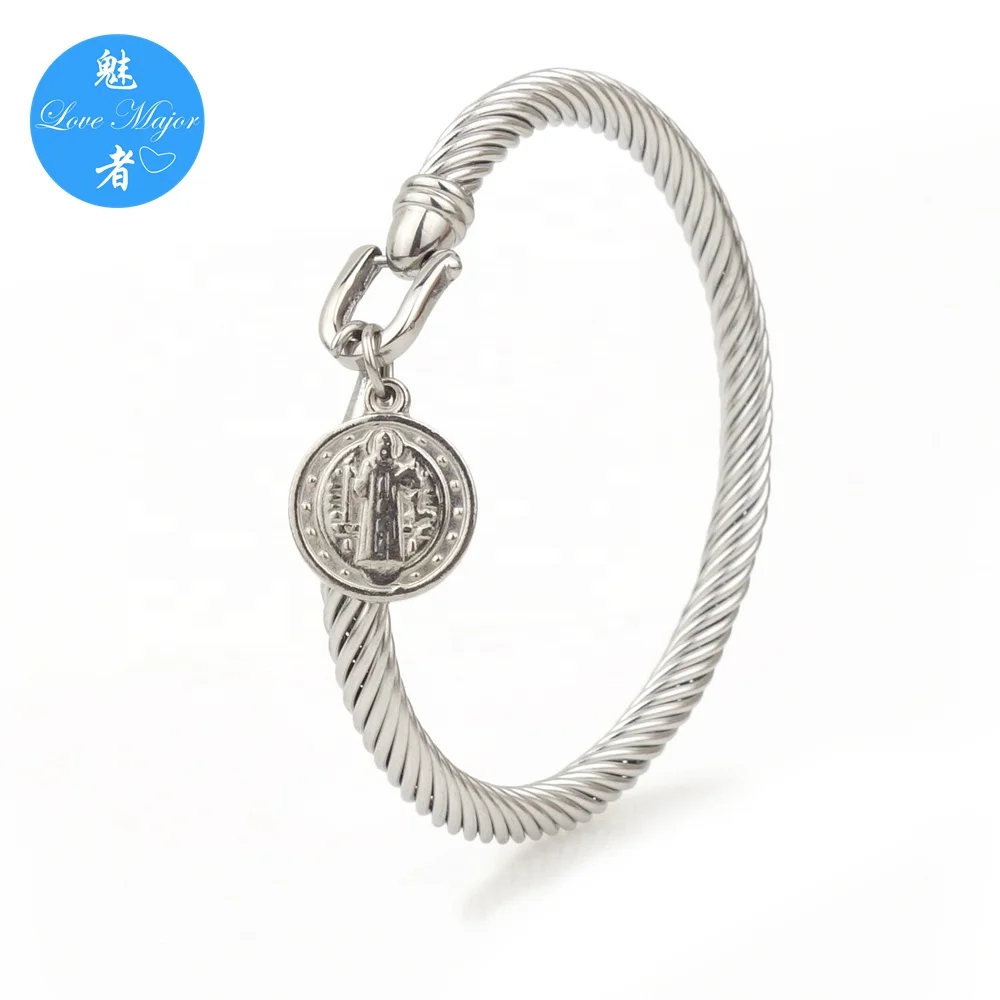 Saint Charm Replace-able Cable Cuff Bangle Fashion Stainless Steel Jewelry Bangle For Women and Men Gift