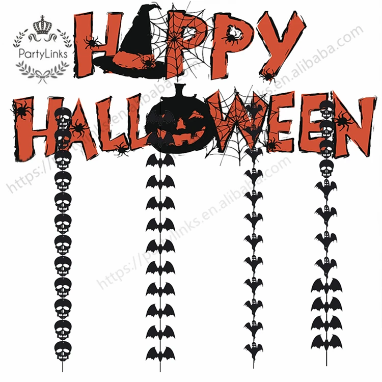 1 Set Halloween Black Bat Skull Ghost Felt Hanging String Ornament For Wall Door Home Decor Halloween Party Decoration Garland