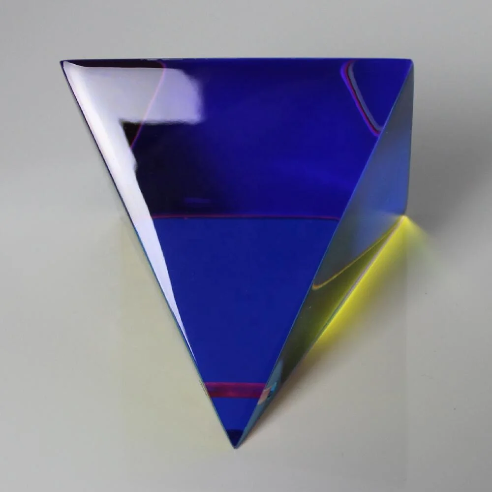 Optical three surface coated acrylic plastic pyramid prism with hole for dangling decorations or key chains