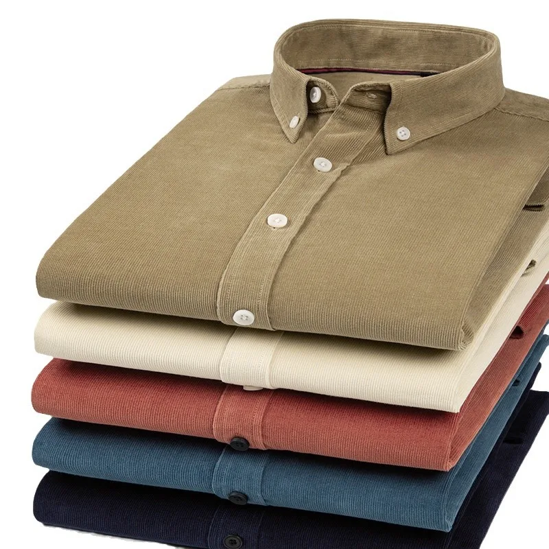 Высококачественная Вельветовая рубашка с длинным рукавом мужская однотонная формальная повседневная куртка
