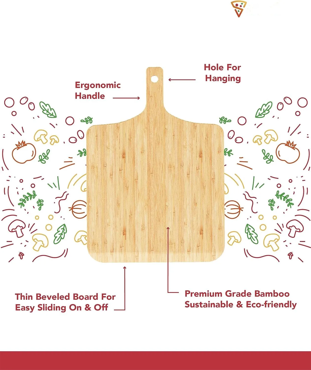 Bamboo Pizza Boards Set with Stand  for Counterto Pizza Peel Storage Rack for Cheese Bread Fruit Vegetables