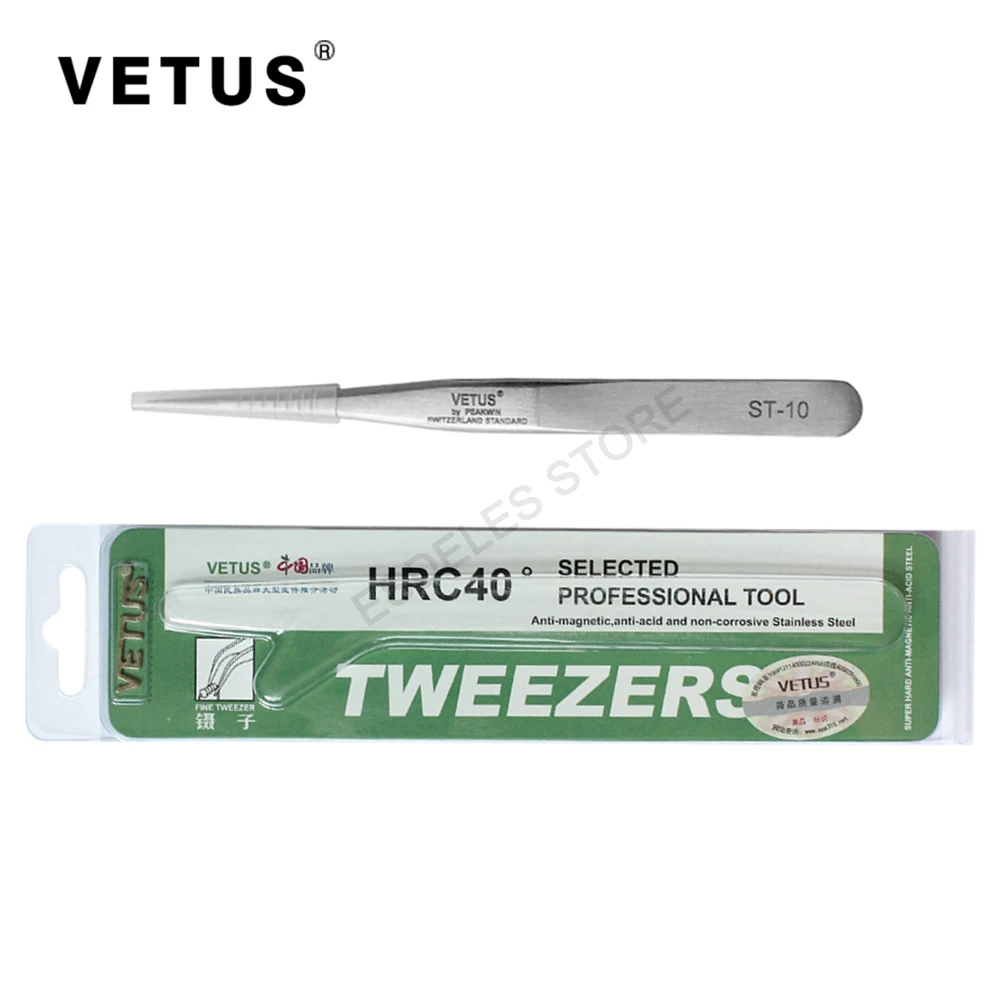 ST-10 High Quality professional stainless steel slant ESD Stainless Steel VETUS  Tweezers