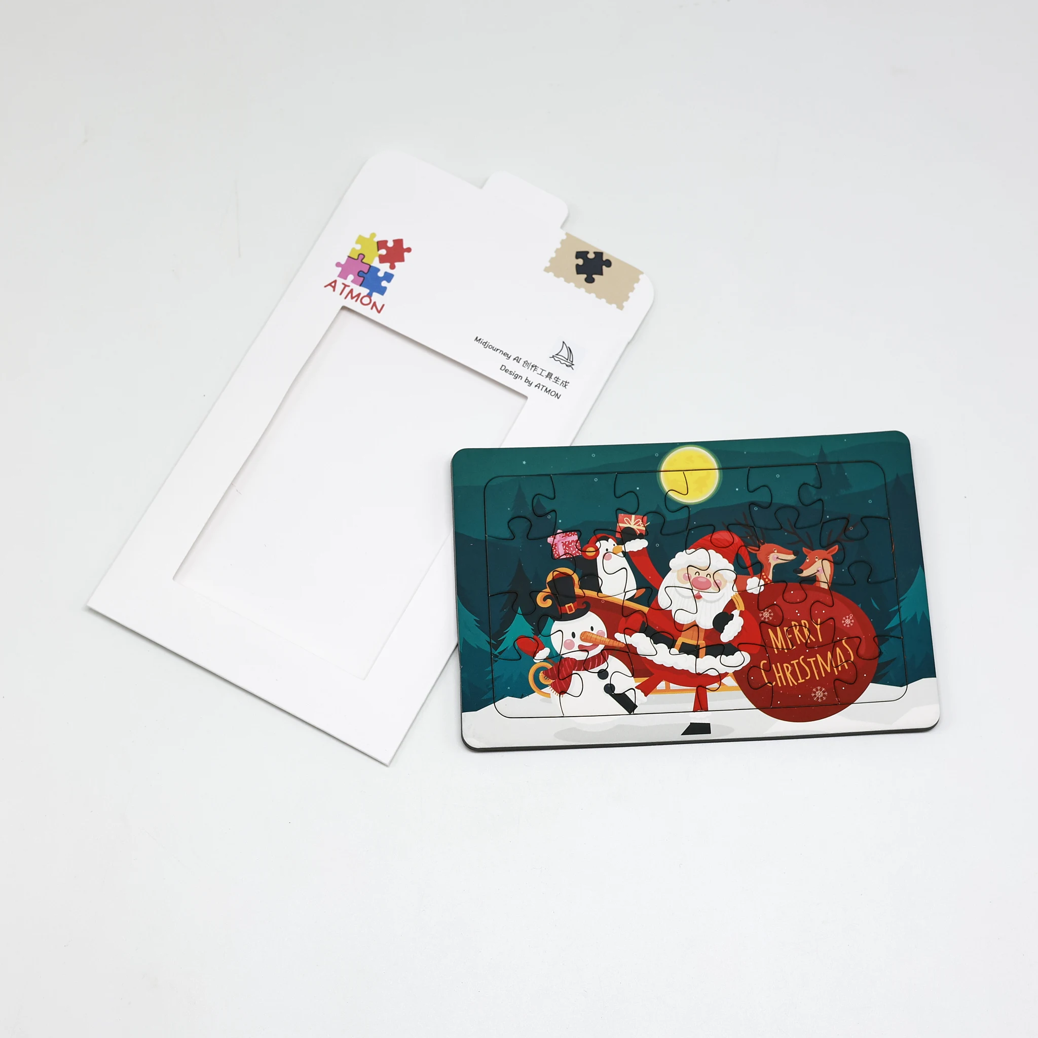 ASTM Certificates Kids DIY Stacks Building BlocksTabletop Toy Colorful Mini Jigsaw Christmas Puzzle With Envelopes Magnets