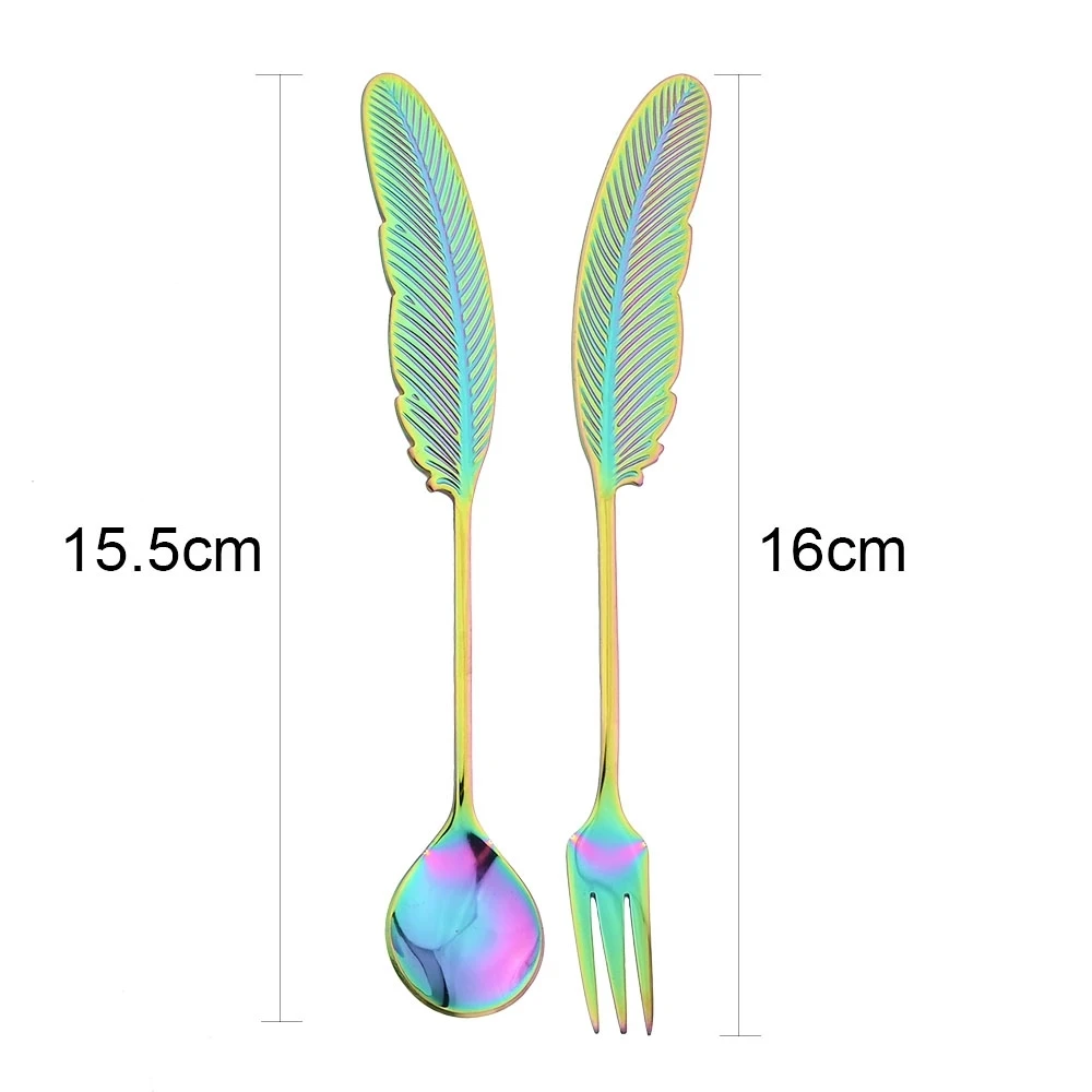 Creative 304 stainless steel spoon feather coffee spoon cake dessert spoon fruit fork