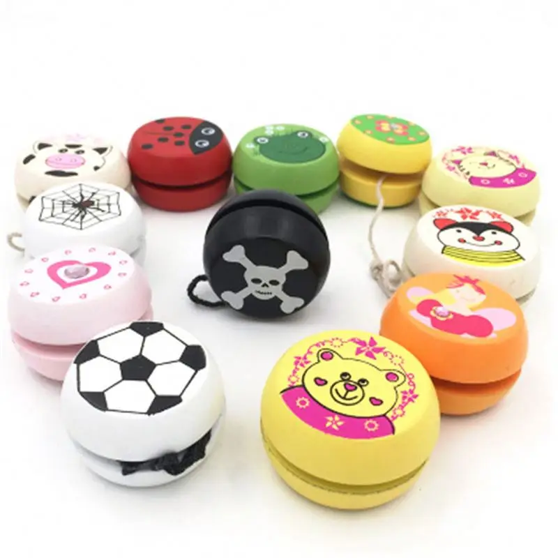 Mix Wholesale Cute Animal Prints Wooden yoyo Toys Kids Yo-Yo Creative Children Yoyo