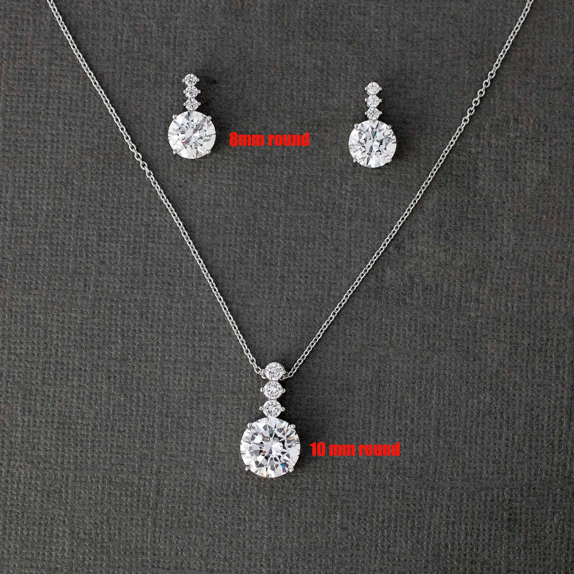 Women Girls Round CZ Jewel Zircon Pendant Necklace Earring Set
