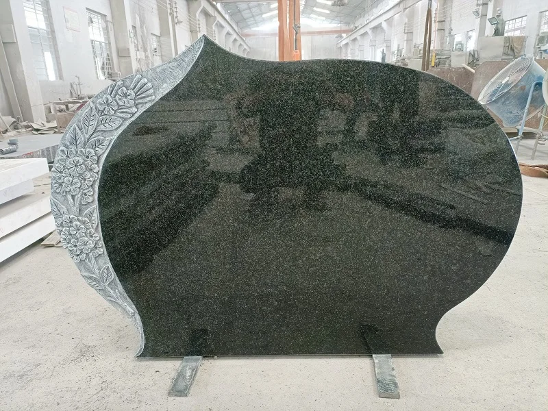 Modern USA Granite Cemetery Memorial Grave Headstone Monument With Carved Rose For Sale