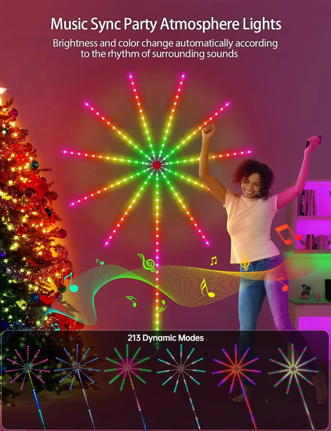 LED Sparker Lights Music Mic Sync Firework Launch Effect Remote App Control Wifi Bluetooth Smart Fireworks LED Light for Bedroom