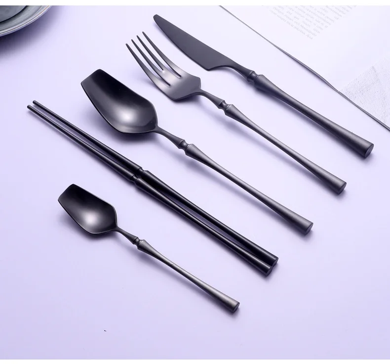Nordic high quality stainless steel Black flatware, matte Black cuttlery cutlery set spoon fork knife