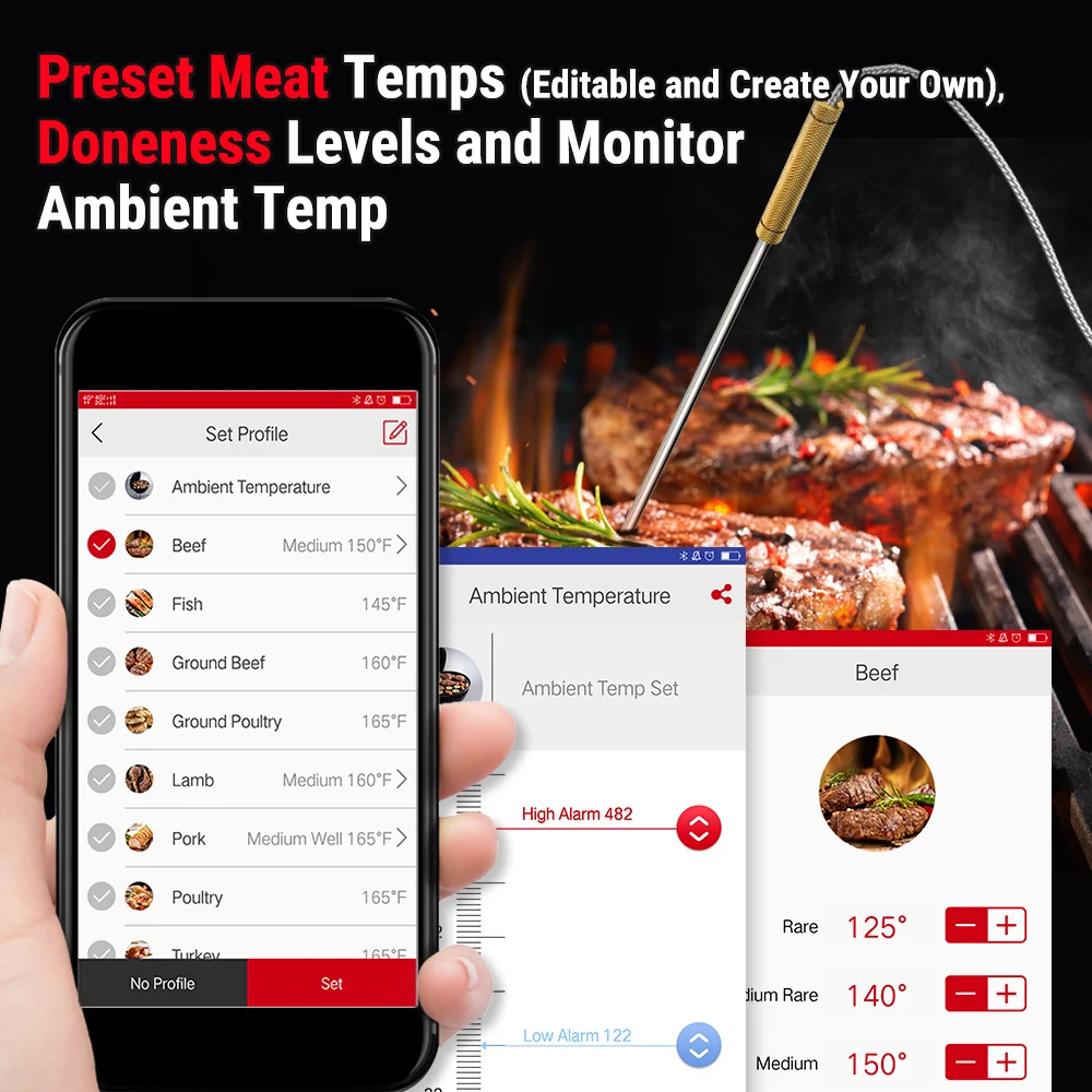 Беспроводной умный цифровой термометр ThermoPro TP25 для приготовления мяса барбекю