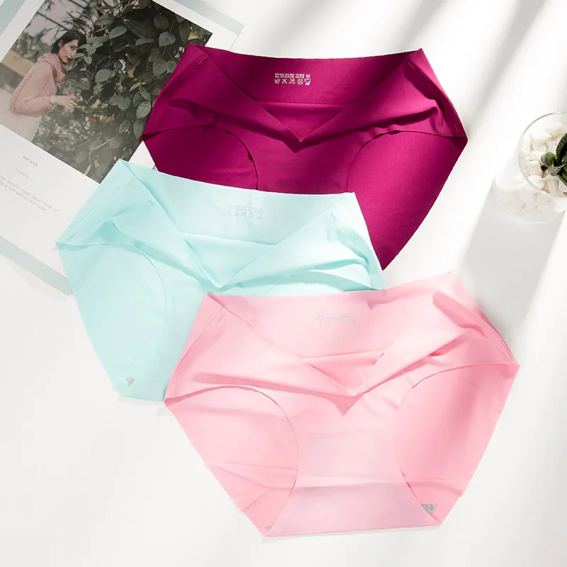 Wholesale Hot Sell Multi Color Cheap Underwear Seamless Low Rise One Piece Ice Silk Panties For Ladies