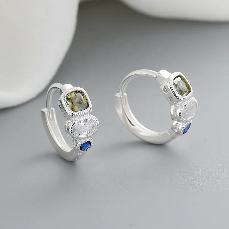 Wholesale Colorful Classic 3A Cubic Zirconia S925 Sterling Silver Plated Huggie Earring For Women Luxury Jewelry