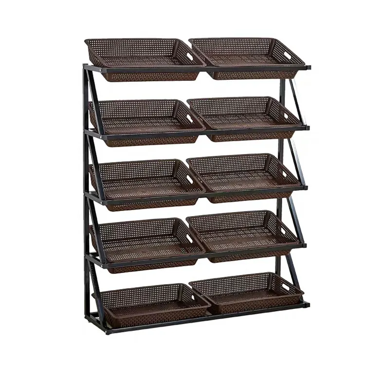 TMJ-2608 Custom High Quality Supermarket Fruit Vegetable Cbinet Wooden Metal Display Shelf Rack