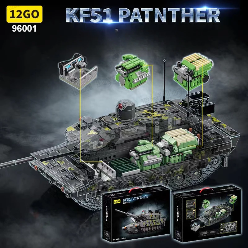 12GO 96001 2024 новый танк четвертого поколения Черная пантера KF15 собранные игрушки для мальчиков с дистанционным управлением 2235 шт. наборы строительных блоков