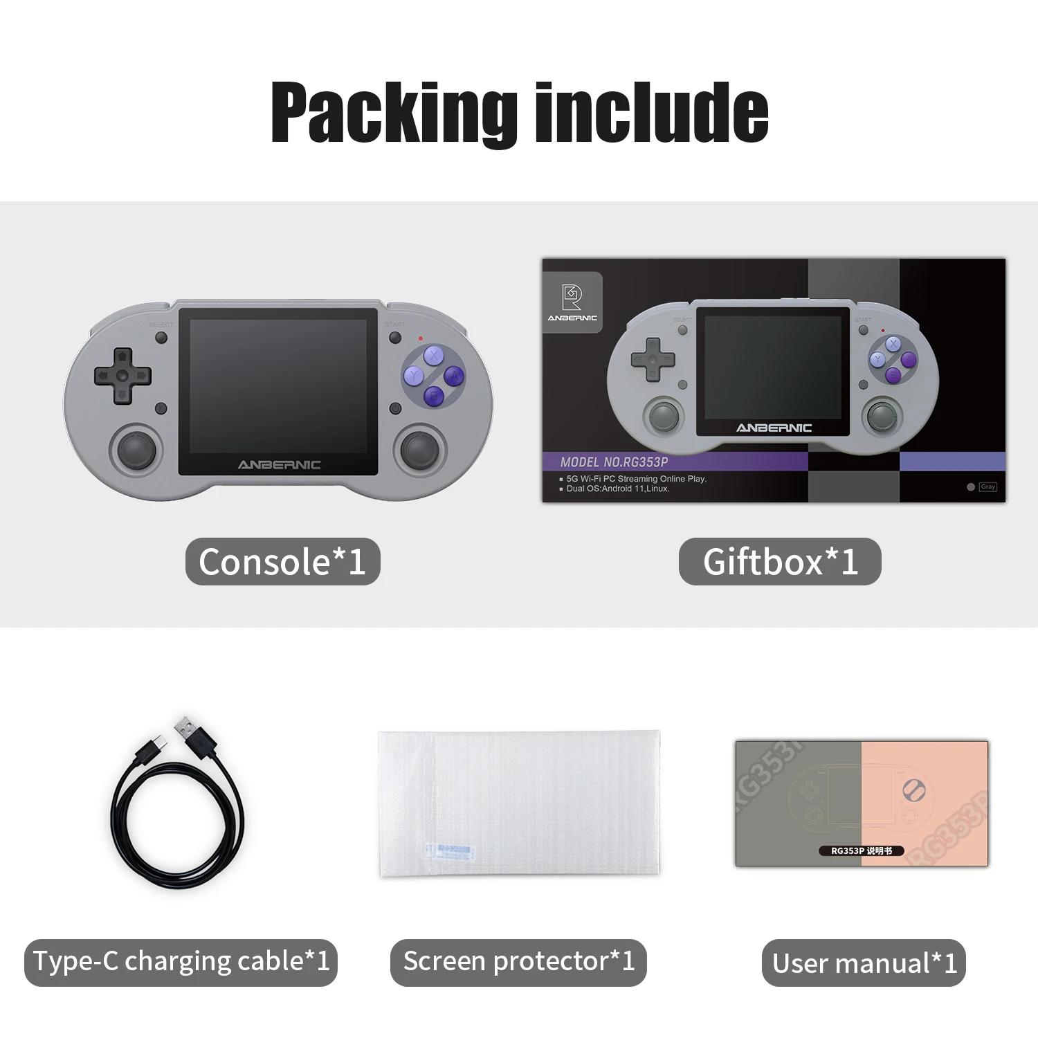 Anbernic Rg353p Retro Handheld Video Game Console 3.5-inch Ips Screen Dual Os System Rk3566 Hd 5g Wifi Games Player