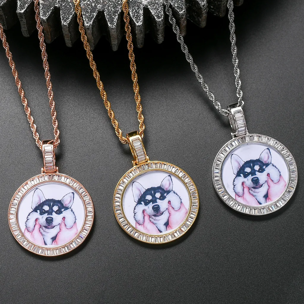 Custom Memory Photo Frame Medallions Necklace&Pendant in silver With Tennis Chain Hip Hop Jewelry Personalized Cubic Zircon Gift