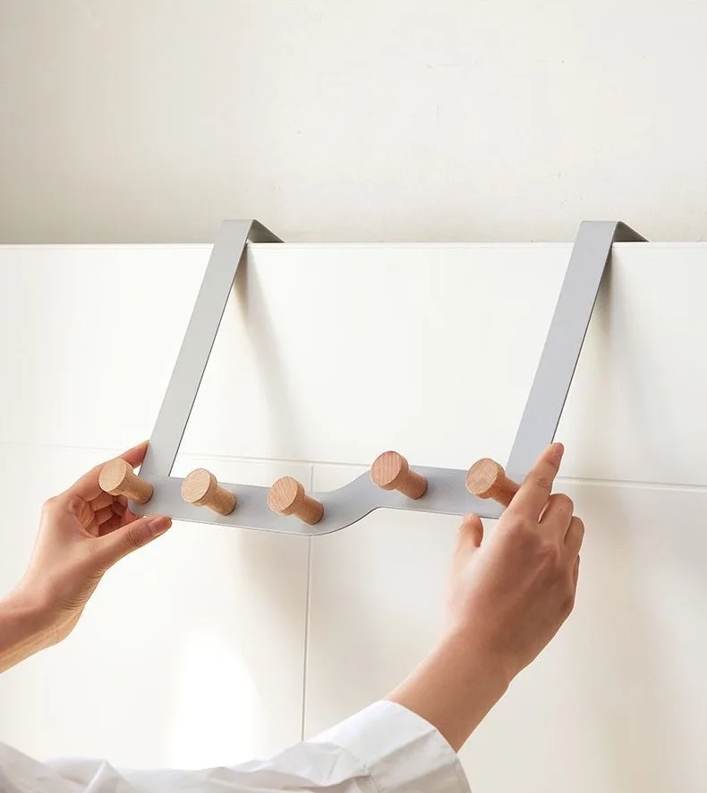 Lavinia Home New design household heavy-duty door wooden hook 5 6 hook door behind door hook folding hanger white