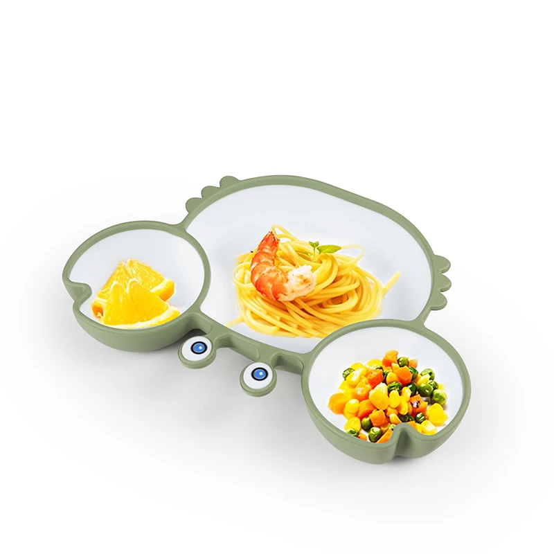 Food Grade Safe Silicone Material Baby Feeding Set Bowl With Spoon Kids Tableware Crab Shape Infant Suction Bowl