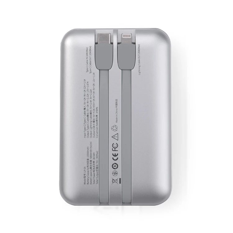 Wholesale 10000mAh ABS Smart Portable Power Bank High Capacity Ultra-Slim Waterproof Display Fast Charging Type-C Power Bank