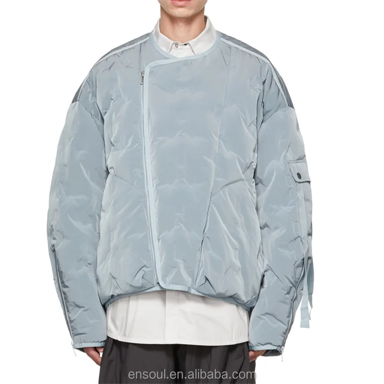 OEM Custom polyester custom logo winter warm puffer jacket for men with Irregular zipper