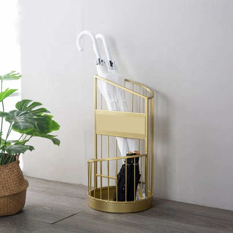 Manufacturer Wholesale Voreal Europe Style Golden Iron Indoor Umbrella Holder Circular Hotel Metal Umbrella Stand