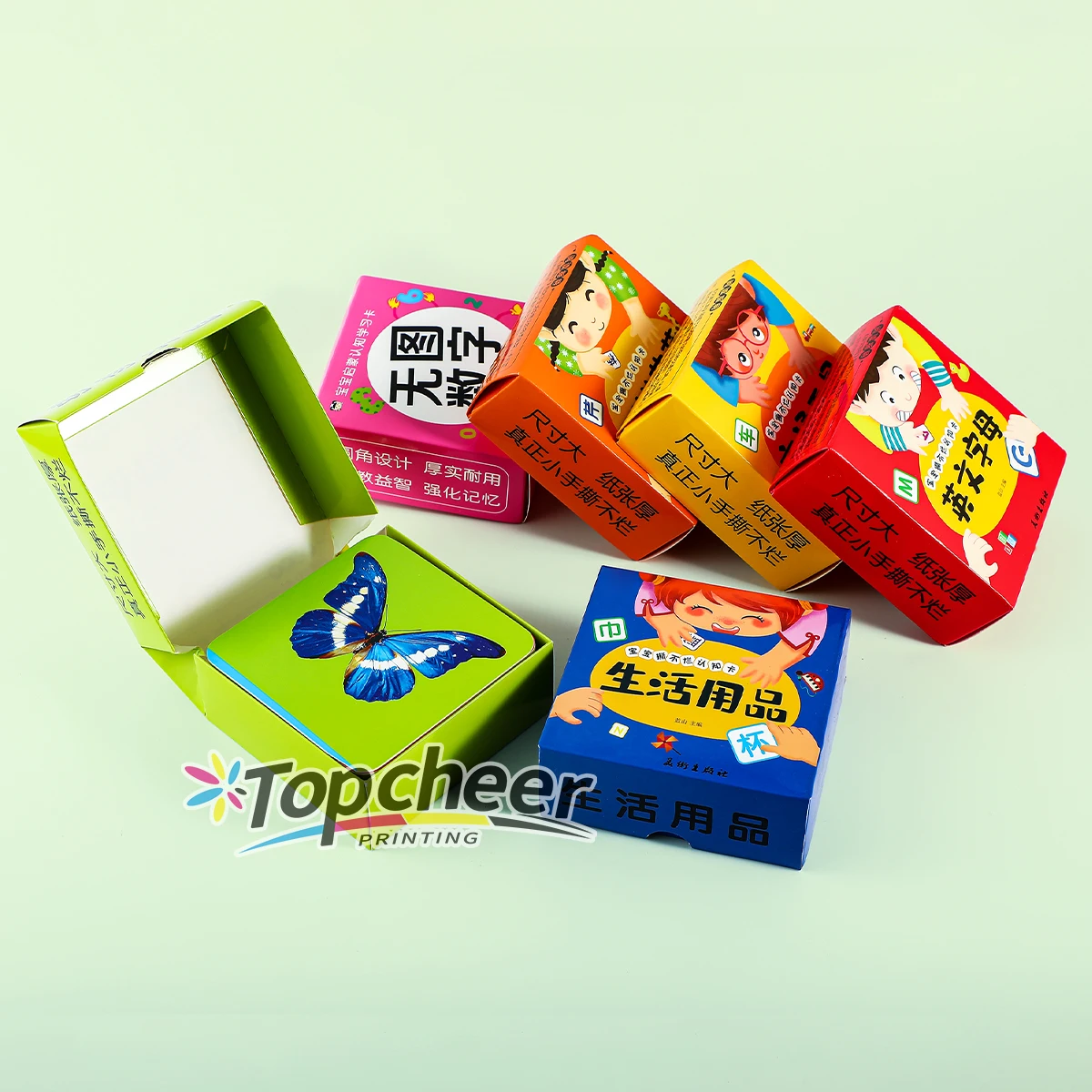 Custom Logo Flash Cards for Early Childhood Education Animal Pattern Shape Color Number English Letters Printed in Arabic