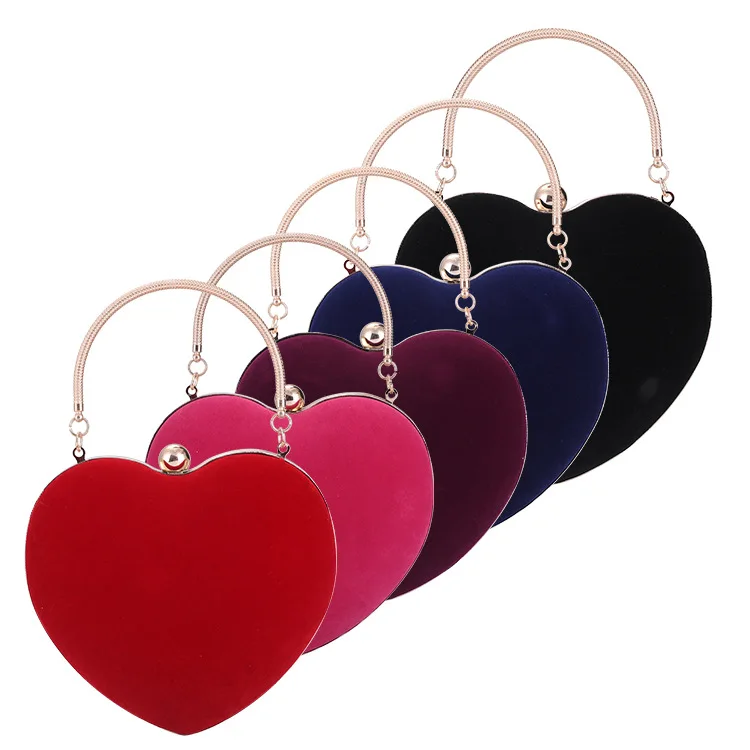 Luxury Valentine Bridal Evening Velvet Heart Shape Women Party Purse  Banquet Clutch Bag Ladies Handbag Girls Wedding Clutch Bag