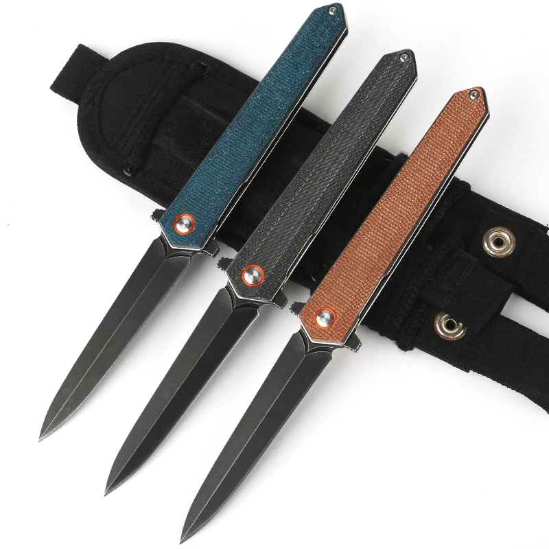 New Micarta Handle Hunting Knife Flax Handle D2 Blade Outdoor Folding Pocket Knife Camping for Hunting Equipment