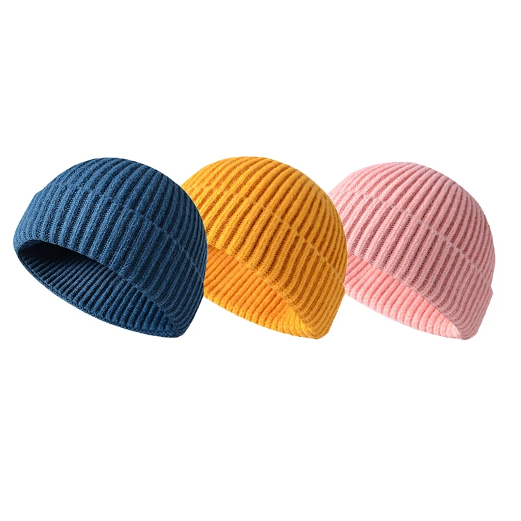 Wholesale Custom Mens winter beanie hat fashion blank multi-color unisex knit ski skull caps