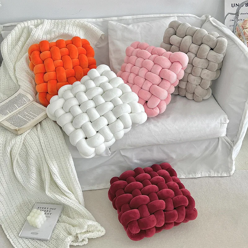 Pillow square woven seat sofa backrest plush cushion handmade braided knot cushion pillow