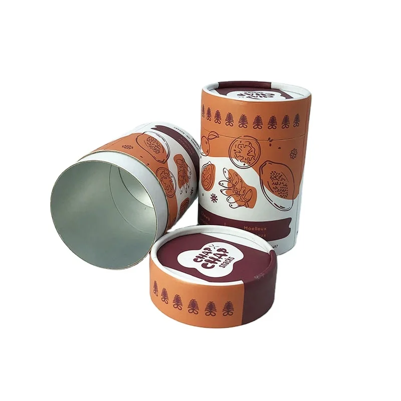 Eco Friendly Empty Cylinder Cardboard Paper Tube Box Container Foil Lined Organic Tea Packaging Canister with Custom Printing