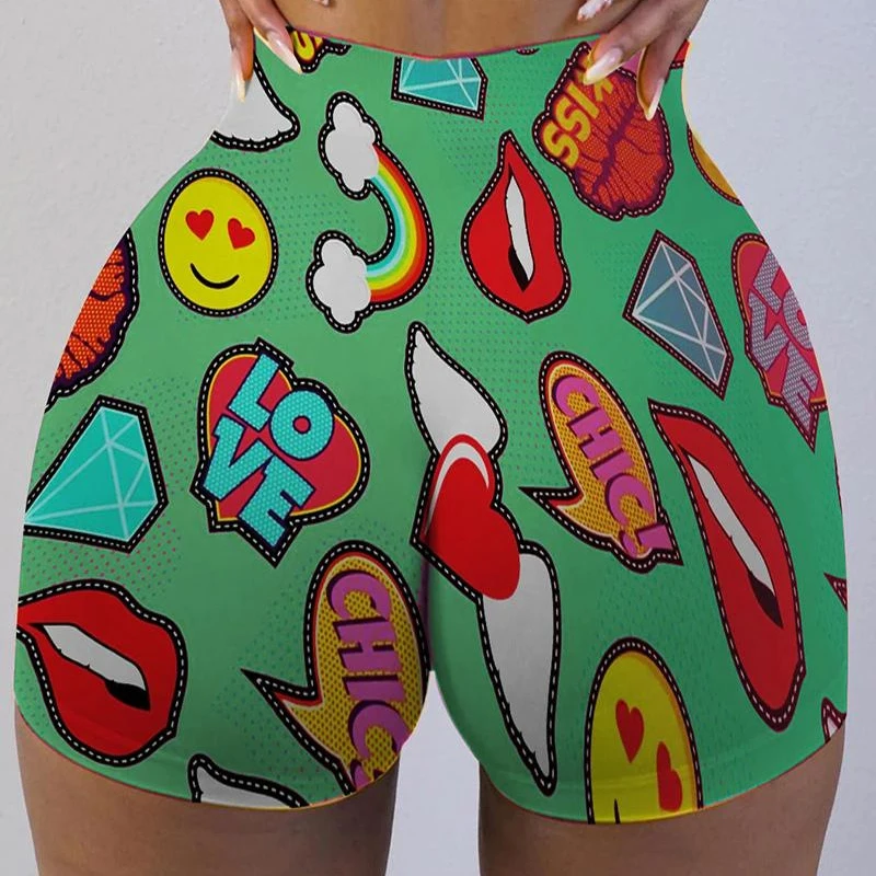 Ladies Tight Shorts Pattern Printed Shorts Hot Shorts Hot Sale Sexy Elastic Waist High Sexy & Club Breathable Quick Dry Regular