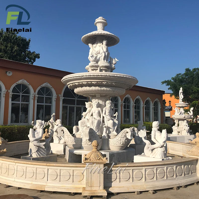 Finelai Hand Carved Large good quality With statue Garden Marble Fountain