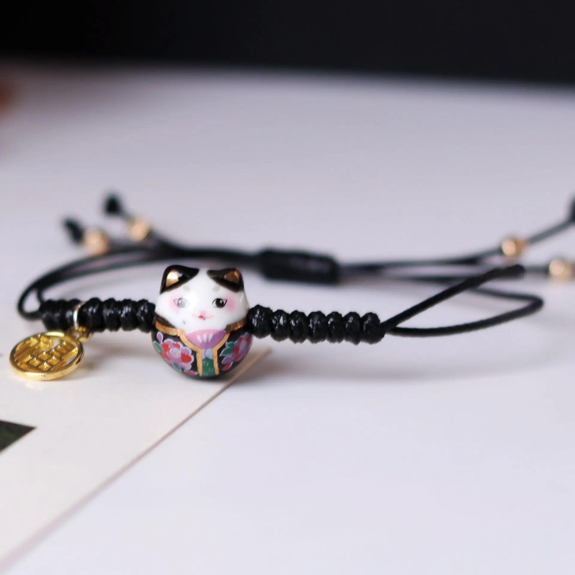red rope student braided bracelet fortune cat charm women bracelets beads fit european bracelet