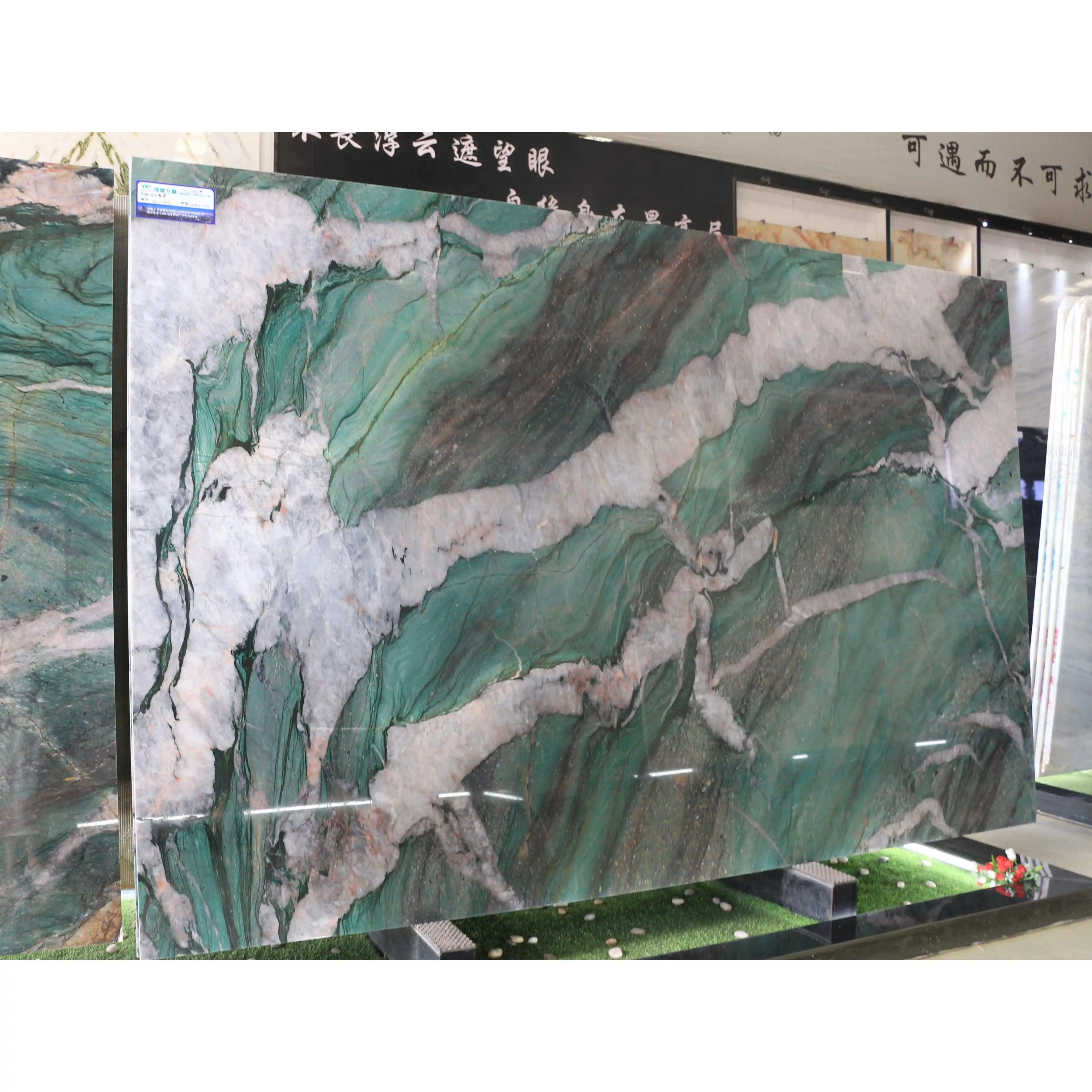 China Luxury Stone Green White Marble Bathroom Vanity Book Matching Wall Marble Countertop Natural Stone