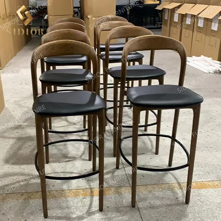 Modern leather velvet luxurious  kitchen black gold wooden restaurant counter bar stools bar stool high chair for kitchen