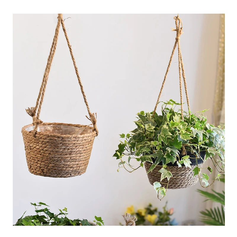 Handmade round seagrass flower pot plant hanging baskets for plants outdoor