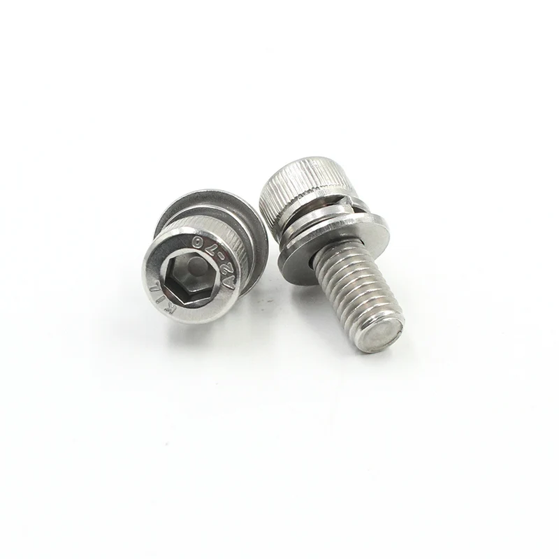 Customized hardware stainless steel sems hexagon socket thumb head double washer combination machine thread bolt screw