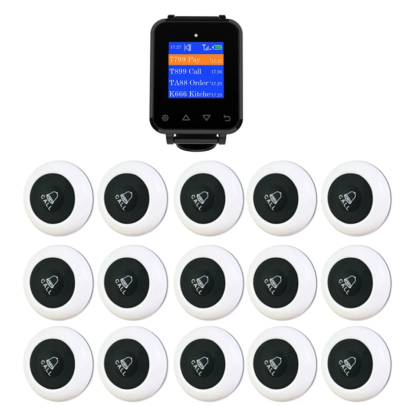 Artom restaurant caller system wireless with 10 waterproof call button and waterproof watch set in English and Russian