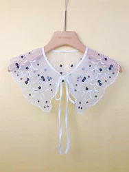 custom women girls scarf cotton shirt neck white embroidered flower designs elegant detachable lace fake collar shawl