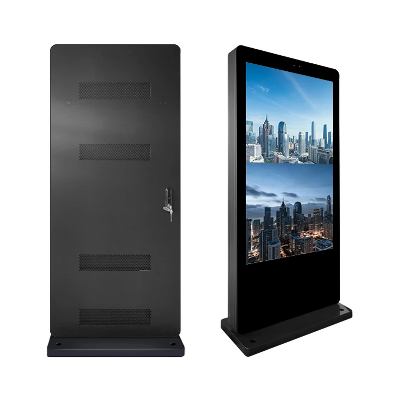 Bus station outdoor lcd touch screen ultra thin advertising display 43 49 55 65 inch floor stand digital signage