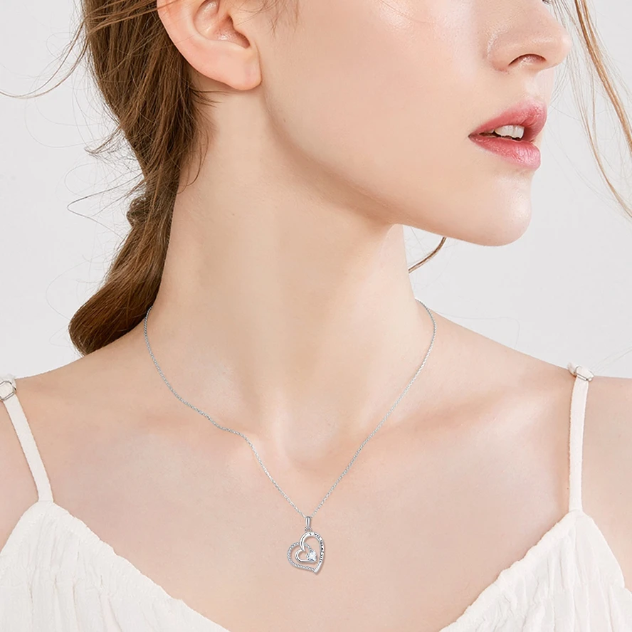 YL Jewelry I Love You To The Moon And Back Pendant Necklace 925 Sterling Silver Classic Heart Design Necklace For Women